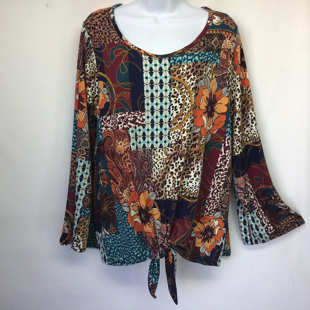 Ava James Tunic Multicolor Patchwork Tie Waist NWT